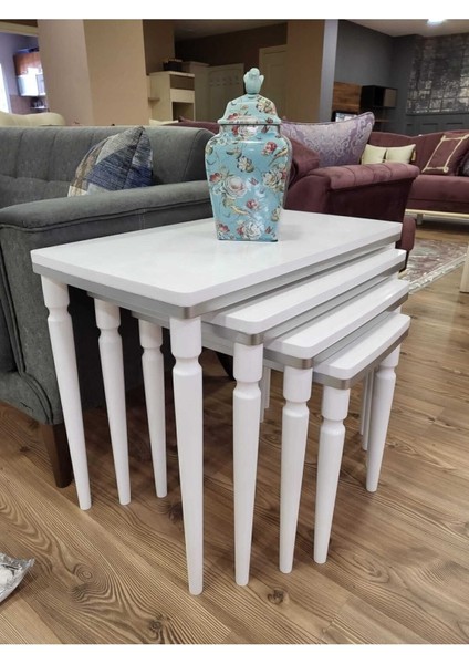 4'lü Lüx Zigon Sehpa Beyaz Gümüş fırsatları