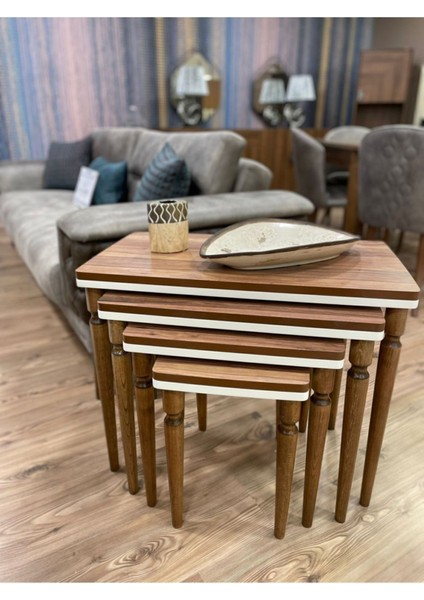 4'lü Lüx Zigon Sehpa Beyaz Ceviz