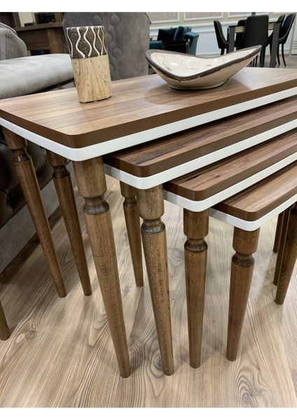 4'lü Lüx Zigon Sehpa Beyaz Ceviz