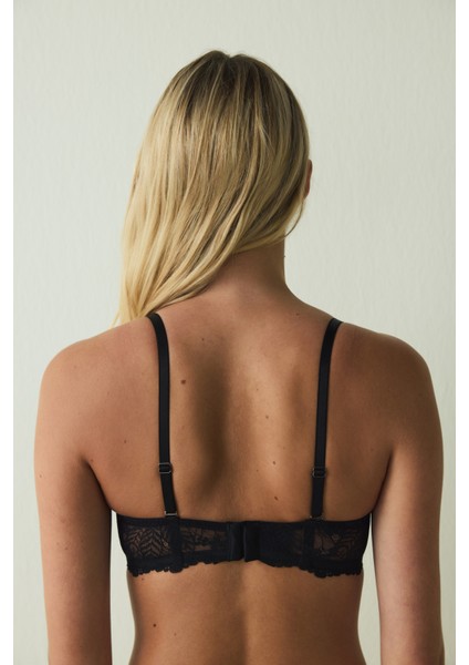 Siyah Lotus Broderi Zebra Desenli Straplez Balenli Dolgusuz Sütyen indirimleri