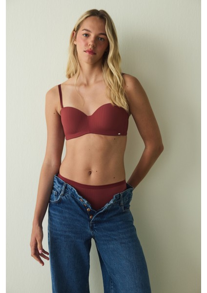 Bordo Essentials Lotus Balenli Dolgusuz Toparlayıcı Straplez Sütyen modelleri