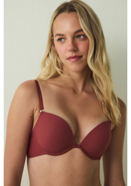 Bordo Balenli Ayarlanabilir Askılı Push Up Sütyen fiyatları