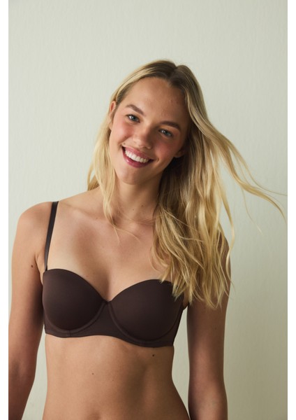 Kahverengi Pop Up Balenli Mikrofiber Toparlayıcı Sütyen