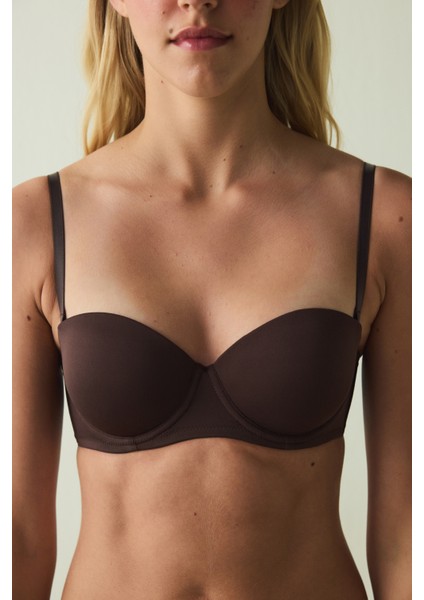 Kahverengi Pop Up Balenli Mikrofiber Toparlayıcı Sütyen