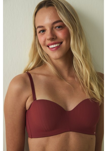 Bordo Essentials Lotus Balenli Dolgusuz Toparlayıcı Straplez Sütyen