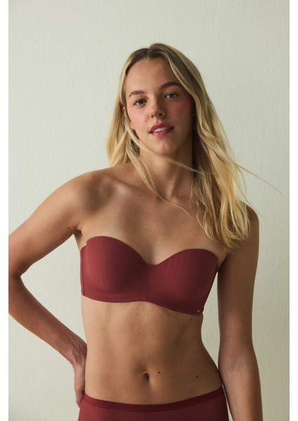 Bordo Essentials Lotus Balenli Dolgusuz Toparlayıcı Straplez Sütyen