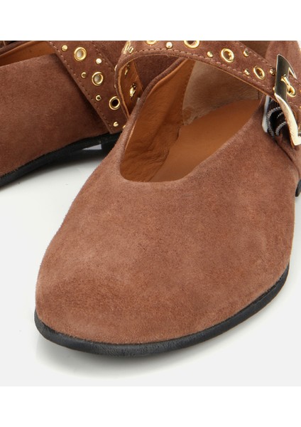 01AYH312450A410 KADIN Süet Deri Açık Kahverengi Mary Jane Kemerli Babet modelleri