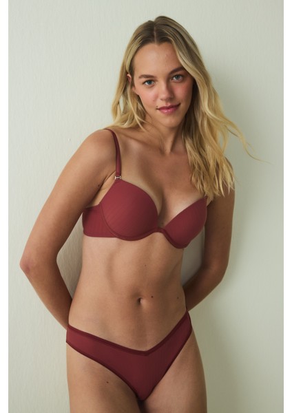 Bordo Balenli Ayarlanabilir Askılı Push Up Sütyen modelleri