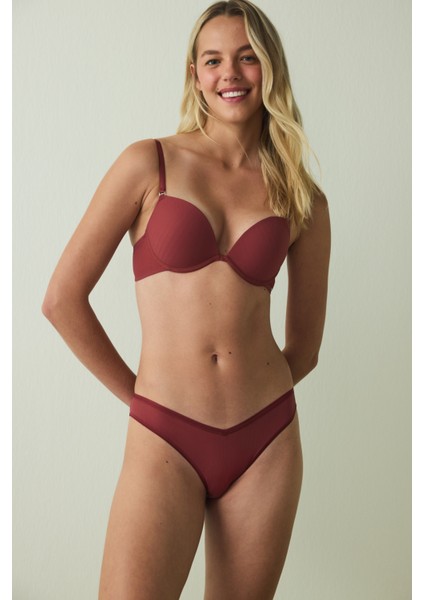 Bordo Balenli Ayarlanabilir Askılı Push Up Sütyen fırsatları