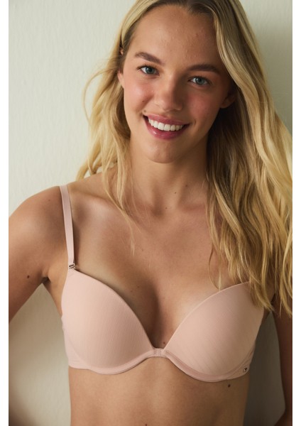 Açık Gül Kurusu Essentials Balenli Push Up Sütyen