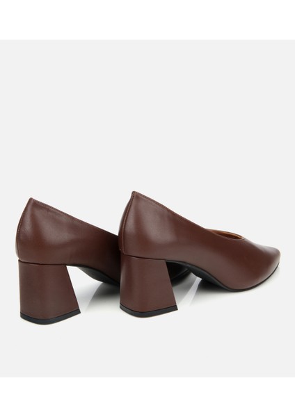 01AYH312560A480 KADIN Deri Kahverengi Kalın Topuklu Ayakkabı