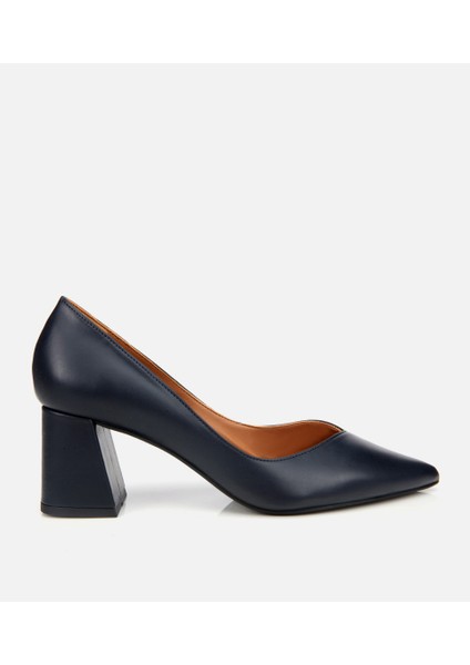 01AYH312470A680 KADIN Deri Lacivert Kalın Topuklu Ayakkabı