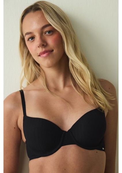Siyah Balenli Ayarlanabilir Askılı Toparlayıcı Dolgusuz Sütyen