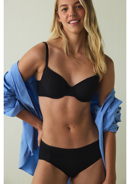 Siyah Balenli Ayarlanabilir Askılı Toparlayıcı Dolgusuz Sütyen modelleri