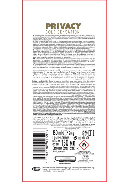 Gold Sensation Kadın Sprey Deodorant 6×150 ml Pudrasız 48 Saat Etkili Ferah Koku