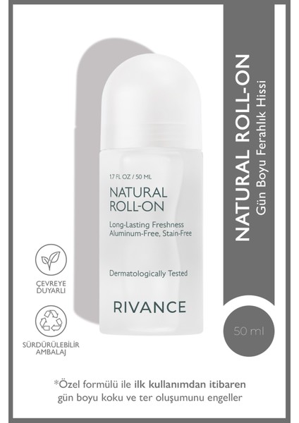 Roll-On Doğal Kokusuz Unisex 50 ml Pudrasız Alüminyum İçermeyen Dermatolojik Onaylı
