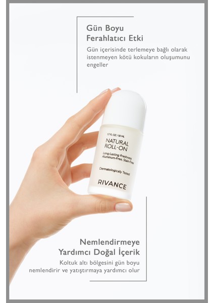 Roll-On Doğal Kokusuz Unisex 50 ml Pudrasız Alüminyum İçermeyen Dermatolojik Onaylı
