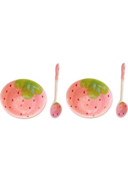 2 Adet Tahıl Kasesi, Tahıl Katili Kaşığı, Seramik Kaşık, Saplı Ramen Çorba Kaşığı, Meyve Desenli Servis Kaşığı, B (Yurt Dışından)