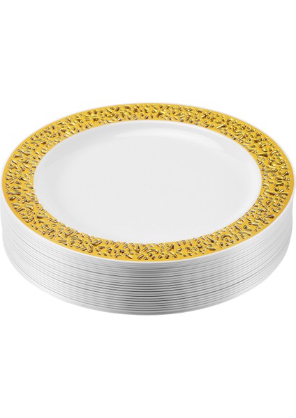 Altın Tek Kullanımlık Plastik Tabaklar - Dantel Tasarım Düğün Partisi Plastik Tabakları, Altın Dantel Tabaklar Salata/tatlı Tabakları 25'li Paket - 7,5 Inç (Yurt Dışından)