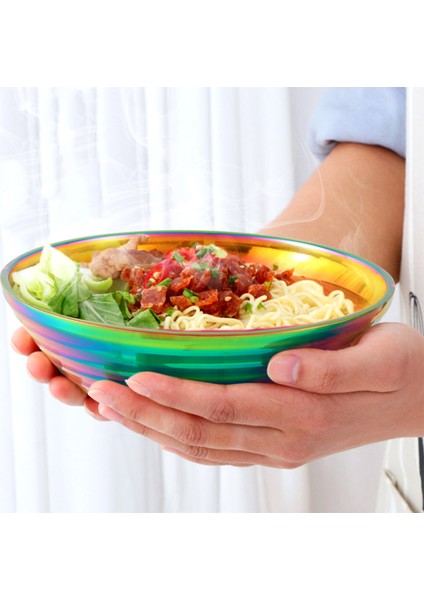 Yuvarlak Erişte Yemek Kasesi Çift Katmanlı Haşlanmaya Karşı Dayanıklı Sofra Takımı Sıcak Tencere Sosu Çorba Pilav Büyük Ramen Kasesi Paslanmaz Çelik Kase Gökkuşağı No.0 (Yurt Dışından) fırsatları