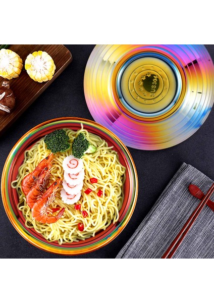 Yuvarlak Erişte Yemek Kasesi Çift Katmanlı Haşlanmaya Karşı Dayanıklı Sofra Takımı Sıcak Tencere Sosu Çorba Pilav Büyük Ramen Kasesi Paslanmaz Çelik Kase Gökkuşağı No.0 (Yurt Dışından) indirimleri