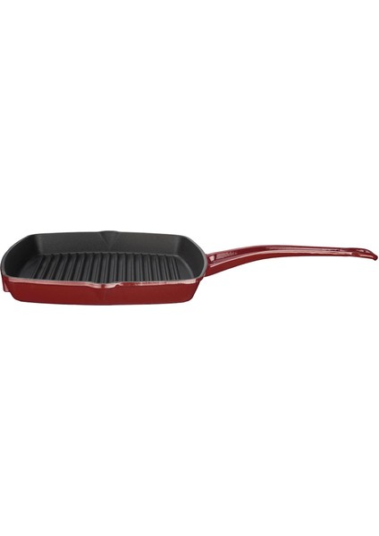 Döküm Kare Izgara Tava Döküm Demir Yekpare Saplı. Ölçü 26X26CM.-BORDO