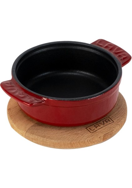 Döküm Yuvarlak Güveç Kabı Döküm Demir Yekpare Çift Kulplu Kayın Servis Ahşabı ÇAP(Ø)11CM.-BORDO fiyatları