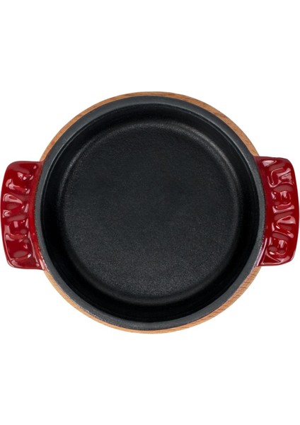 Döküm Yuvarlak Güveç Kabı Döküm Demir Yekpare Çift Kulplu Kayın Servis Ahşabı ÇAP(Ø)11CM.-BORDO modelleri