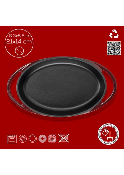 Döküm Oval Sahan Döküm Demir Yekpare Çift Kulplu Ölçü 21X14CM.-BORDO fırsatları