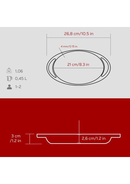 Döküm Oval Sahan Döküm Demir Yekpare Çift Kulplu Ölçü 21X14CM.-BORDO indirimleri