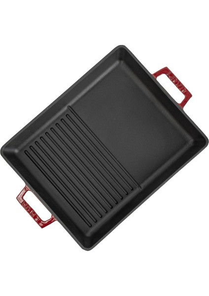 Döküm Dikdörtgen Hibrit Izgara Tavası Döküm Demir Yekpare Çift Kulplu Ölçü 26X32CM.-BORDO modelleri