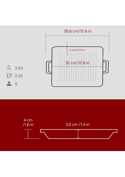 Döküm Dikdörtgen Izgara Tavası Döküm Demir Yekpare Çift Kulplu Ölçü 26X32CM.-BORDO indirimleri