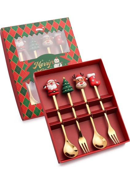 Noel Seti Hediye Sofra Takımı Kaşık ve Çatal Takımı Tatlı Kaşığı Meyve Çatalı Kahve Kaşığı Sofra Takımı A (Yurt Dışından)