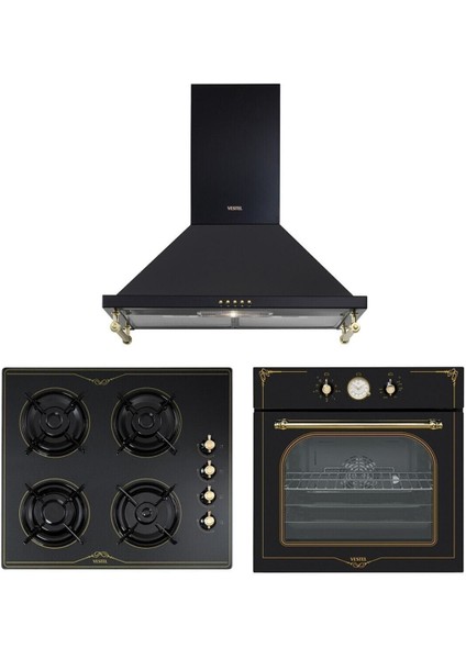 Siyah Rustik Ankastre Cam Yüzey 4 Gözlü LPG Ocak A Enerji Sınıfı Modern Tasarım