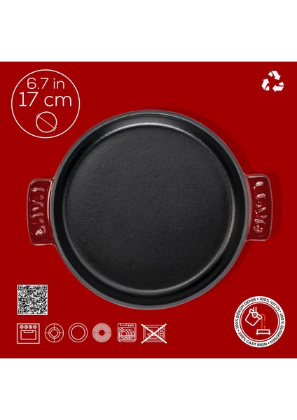 Döküm Yuvarlak Güveç Kabı Döküm Demir Yekpare Çift Kulplu ÇAP(Ø)17CM.-BORDO fırsatları