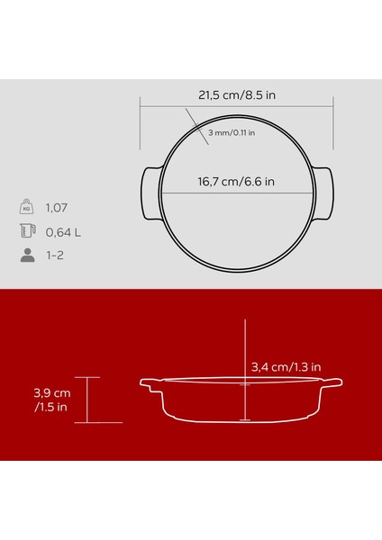 Döküm Yuvarlak Güveç Kabı Döküm Demir Yekpare Çift Kulplu ÇAP(Ø)17CM.-BORDO indirimleri
