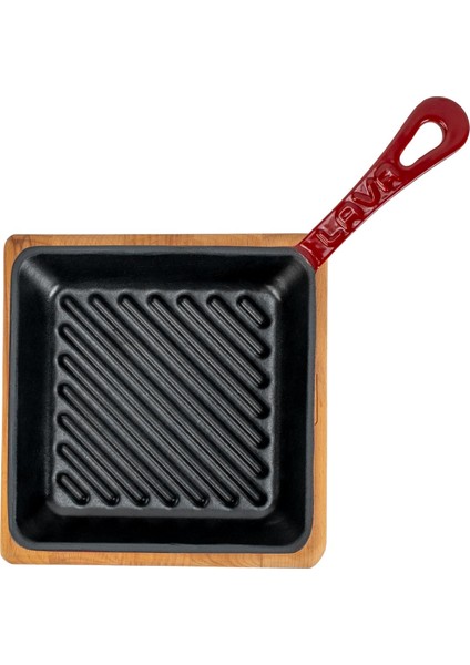 Döküm Mini Kare Izgara Tava Kayın Ahşap Altlıklı Döküm Demir Yekpare Saplı Ölçü 16X16CM.-BORDO modelleri
