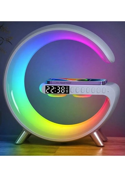 Bluetooth Hoparlör 15w Kablosuz Hızlı Şarj Alarm Çalar Saat Gece Lambası Ambians Led Işık