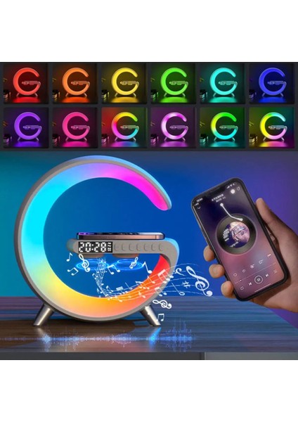 Bluetooth Hoparlör 15w Kablosuz Hızlı Şarj Alarm Çalar Saat Gece Lambası Ambians Led Işık
