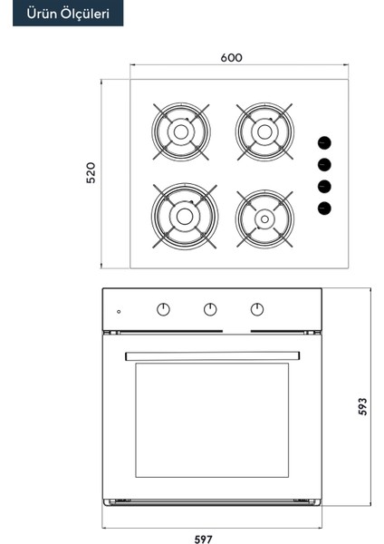 Ankastre Set KO-40TAHDF Gaz Emniyetli Cam Ocak ve 3 Programlı A+ Sınıfı Siyah Ankastre Fırın