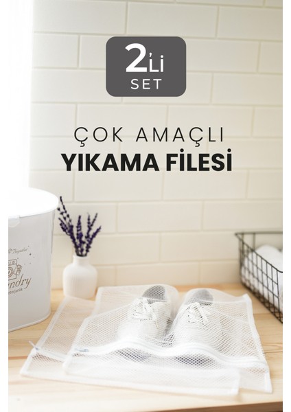 2'li Beyaz Fermuarlı ve Bölmeli Ayakkabı Yıkama Filesi Torba Seti Dayanıklı Kumaş fırsatları