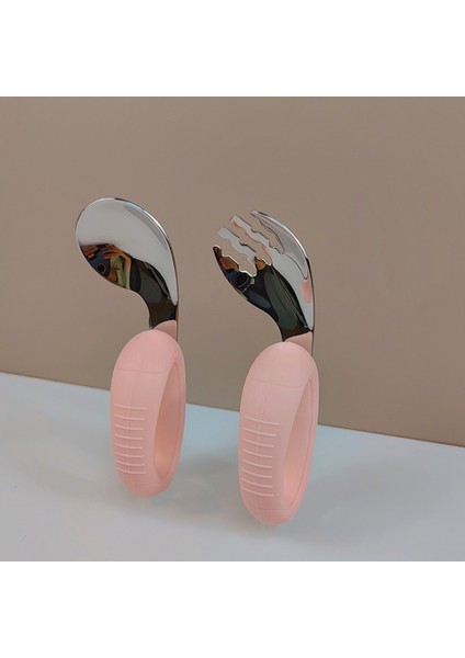 Yeni Tasarım, Kavraması Kolay, Kısa Sap, Öğrenme Aracı, Silikon, Bebek, 316 Paslanmaz Çelik, Çatal ve Kaşık (Yurt Dışından)