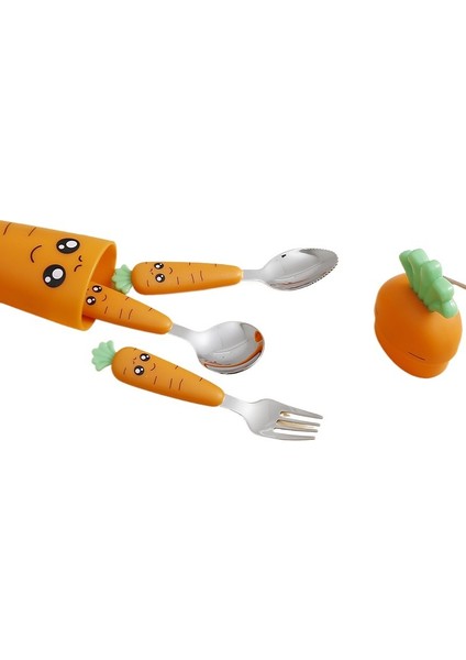 3-Piece Creative Cartoon Carrot Tableware Set Stainless Steel Children's Fruit Food Supplement Fork Spoon Short Handle Tableware (Yurt Dışından) fiyatları