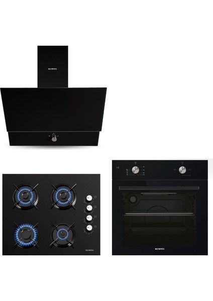 Ankastre Set KO-40TAHDF DA6-830 Siyah Cam Ocak Fırın Davlumbaz A+ Enerji Sınıfı