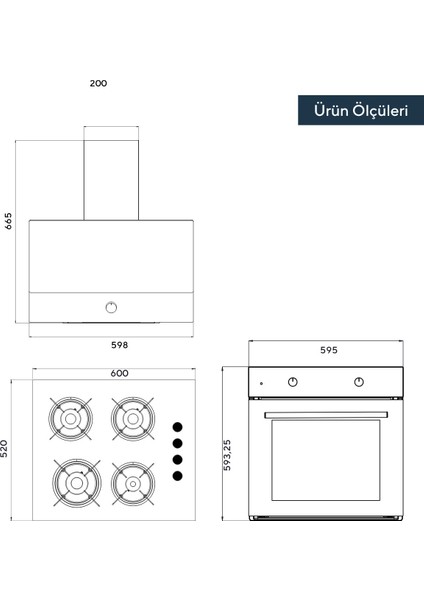 Ankastre Set KO-40TAHDF DA6-830 Siyah Cam Ocak Fırın Davlumbaz A+ Enerji Sınıfı