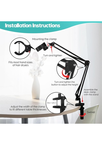 Köpek Saç Kurutucu Tutucu, 360 ° Döndürülebilir Eller Serbest Evcil Hayvan Kurutma Makinesi, Ayarlanabilir Kelepçeli, Çoğu Saç Kurutucusuna Uyuyor (Yurt Dışından) fırsatları