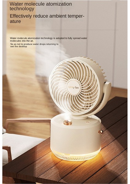 Soğutma Fanı Nemlendirici Masaüstü Fan LED Gece Işığı ile Soğutma Sprey Fanı USB 1800MAH Fan Sessiz Güçlü Rüzgar-B (Yurt Dışından)