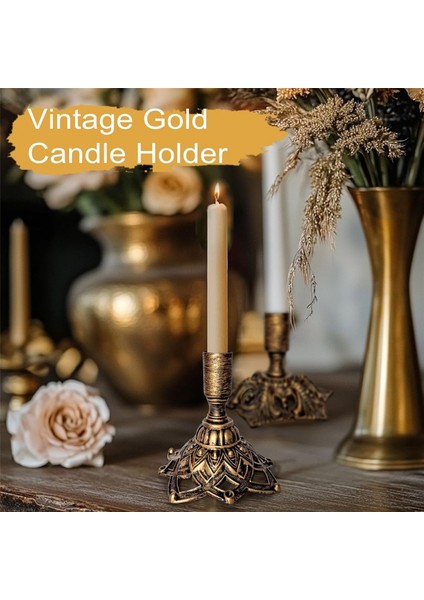 2 Adet Şamdan Tutucular, Şamdan Için Konik Mum Tutucu Altın Pirinç Vintage Mum Metal Çubuk Mum Tutucular (Yurt Dışından) fırsatları