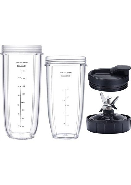 Ninja, 32 Oz ve 24OZ Fincan ve Kapaklarla Blender Yedek Parçaları, 7 Yüzgeçli Çıkarıcı Bıçağı, Nutri Ninja BL480-30 BL483-30 (Yurt Dışından)