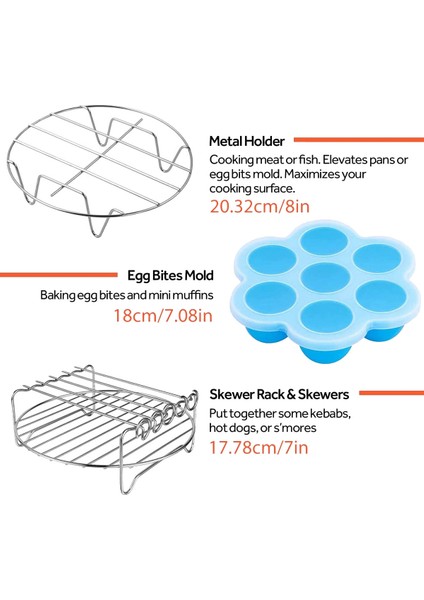 Çift Hava Fritözü Için 6pcs Hava Fritöz Aksesuarları, 4 Barbekü Çubuğu ile Çok Katmanlı Kurutucu Rafı, Kek Tavası, (8 Inç) (Yurt Dışından) modelleri